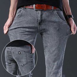 Men's Jeans Casual Jeans Mens Straight Elastic Denim Pants Grey Versatile Fashion Brand Mens Long Cool Y240507