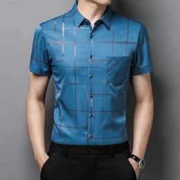 8L15 Men's Dress Shirts New Mens Business Casual Short Sled Shirt No and Wrinkle Resistant Top d240507