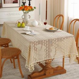 Table Cloth 2024 Vintage Rural Hollow Out Hook Flower Tassel Tablecloth Rectangle Tea Table_Jes4868