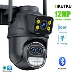 6K 12MP Security Camera 8X Zoom Three Lens Dual Screen Outdoor WiFi Home Protection IP Cam PTZ CCTV Video Surveillance Icsee 240514