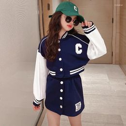 Clothing Sets Girls Sports Suit Spring Autumn Baseball Suits Children Jacket Skirt 2Pcs Set Jk Student Uniform Kids Loungewear 4-14 Years