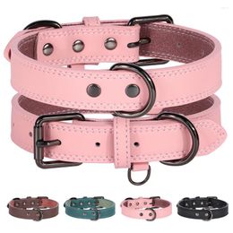 Dog Collars Soft Leather Collar Adjustable PU Pet Dogs Necklace For Small Medium Large Pitbull Pink S-XL