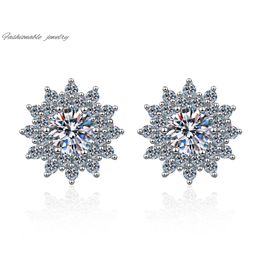 925 Silver Fine Jewellery Earrings 1ct Moissanite Diamond Simulated Round Stud Earrings Moon and Stars Ear Studs