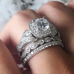 Wedding Rings 3Pcs/set Classic Engagement Ring Set 8 Heart & Arrow CZ Stone For Women Brilliant Cut Fashion Jewellery
