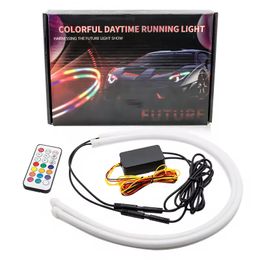 Automotive LED Signal Light Cars DRL 60cm Remote LED Daytime Running Lights LED White Turn Signal Yellow Guide Strip Car