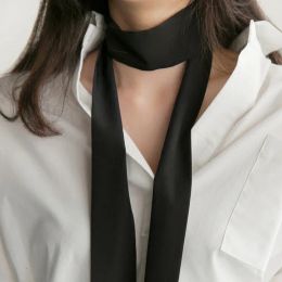 Scarves Scarves Luxury Women Narrow Long Scarf 200x5cm Solid Colour Chiffon Silk Rubber Red Tie Black Bag Ribbon Headbands Choker Streamer