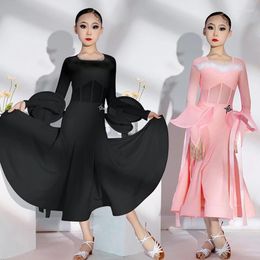 Stage Wear 2024 Ballroom Dance Competition Dress For Girls Long Sleeved Chacha Rumba Tango Modern Latin Performance DN17490