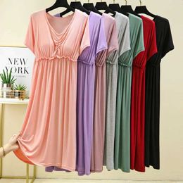 Women's Sleep Lounge INS casual womens summer pajamas with thin chest pads Modal evening dress short sleeved V-neck home dressL2405