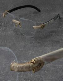 2022 New Black Mix White Buffalo Horn Frames Wood Eyewear Rimless Diamond set Glasses Men Women with C Decoration Rocks Wire 18K g9671907