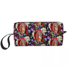 Storage Bags Our Lady Of Guadalupe Cosmetic Bag Mexican Virgin Mary Mexico Flowers Tilma Toiletry Makeup Ladies Beauty Dopp Kit