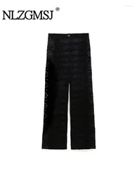 Women's Pants 2024 Autumn Women Fashion Hollow Out Embroidery Casual Velvet Female High Waist Long Trousers Pantalones Mujer