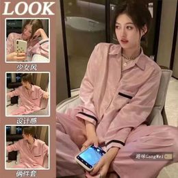 Women's Sleep Lounge Pyjamas Sets High-quality Light Luxury Silk Womens Sleepwear Spring Autumn Long-sleeve Fashion Ice Silk Home Clothes Loungewear