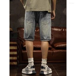 Men's Jeans Hole Washed Denim Shorts Summer All The Fashion Brand Loose Straight Leg Five Quarter Breeches Medium Pants Trend