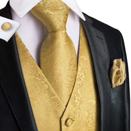 HiTie Brand Mens Suit Vests Necktie Hankerchief Cufflinks Set Silk Slim Fit Male Waistcoat Jacquard Sleeveless Waist Jacket 240507