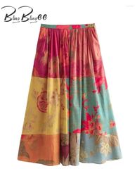 Skirts BlingBlingee 2024 Summer Printed Women Midi Long Zipper High Waisted Pockets Swing A-Line Female Skirt Y2K Beachwear