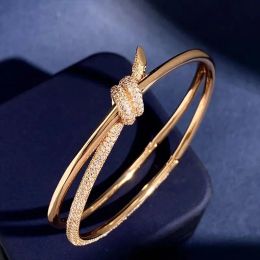 Bransoletka luksusowa bransoletka projektant biżuterii podwójna linia linowa damska mniejszość 18K złota srebrna lśniący kryształowy diament bransoletka bransoletka luksusowa biżuteria prezent na imprezę biżuterii