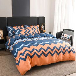 Bedding sets 3-piece Comfort Set Retro Abstract Blue Orange Geometric Z-shaped Down Duvet Cover Soft Texture Bedding Large Double Size J240507