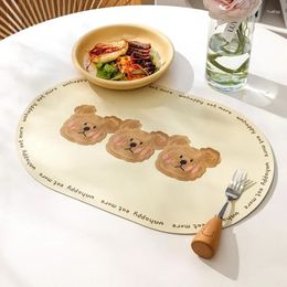 Table Mats Light Luxury PU Leather Placemat Cartoon Bear Food Mat Waterproof Oil-proof Insulation Placemats Home Decoration