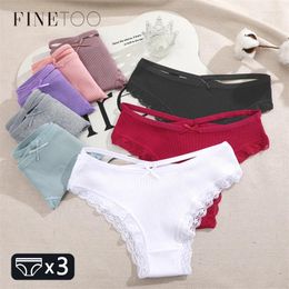 Women's Panties FINETOO 3PCS Women Cotton Underwear Sexy Lace Brazilian Briefs Low-Waist Cross Belt Hollow Out Solid Colour Cosy Lingerie