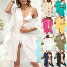 Women Beach Wear Women Wear 2024 Trend New Flounce Beachwear for Woman Summer Beach Cardigan Sun Dress White Sarong Swimwear Cover Up Young Outfits d240507