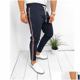 Mens Pants Men Summer Casual Long Sport Gym Slim Fit Running Joggers Stripe Trousers Sweatpants New Drop Delivery Apparel Clothing Dhkiy