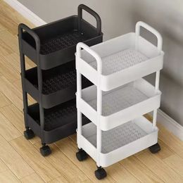 Trolley Organizer Auxiliary Cart With Wheels Kitchen Furniture Cabinet Storage Rack Mobile Plastic Bookshelf Vegetable Basket 240418