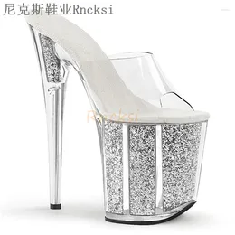 Sandals Rncksi 2024 Summer Sweet Flower Ultra High Heel Platform Clear Crystal Wedding Shoes Heightening