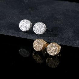 Hip Hop Jewelry Diamond Earrings Full Pave 3a Cubic Zirconia Flat Cylindrical Screw Back