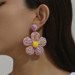 Stud Earrings Bohemia Summer Hand Made Vintage Lafite Grass Weaving Colourful Flowers Drop For Women Travel Party Jewellery Gifts