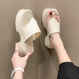 Slippers 2024 Summer Fashion Elegant Casual Platform Sole Sandals Solid Colour Round Toe Lightweight Flat Heel Open NO:L5