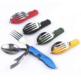Outdoor Folding Keychain Multifunctional Knife Cutlery Spoon Fork Tableware Camping Tools