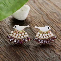 Stud Earrings TDQUEEN Crystal Bead Women Fashion Shell Animal Bird Brincos Zinc Alloy Gold-color Earing Studs