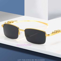 Classic Brand Retro Crattire Sunglasses Leopard Head for Men and Women Half Frame Fashion Small Box Individualized Flat Mirror