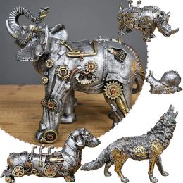Sculptures Mechanical Punk Animals Statue Industrial Design Steampunk Dachshund/Elephant/Snail/Wolf/Rhino Resin Crafts Creative Ornaments