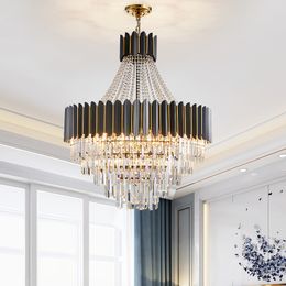 Large black chandelier,gift LED bulb,height adjustable,crystal chandelier for hotel villa lobby spiral staircase