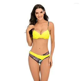 Women's Swimwear Push Up Bikini Set Patchwork Swimsuits Ruched Women Sexy Bikinis 2024 Biquini Strap Yellow Bathing Suit Summer