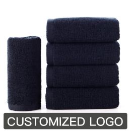 Towels Cotton Black bath Towel Hand Towel Free Design Customized LOGO Makeup Nail Salon SPA Embroidered Name 70x140cm White Bath Towel