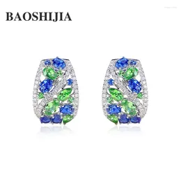 Stud Earrings BAOSHIJIA 18K White Gold Sapphire Tsavorite Diamond Fine Jewelry Brilliant Antique Fatanstic