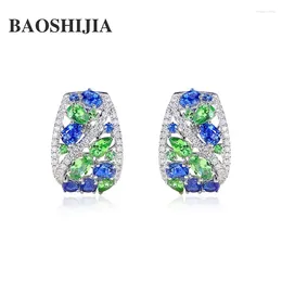 Stud Earrings BAOSHIJIA 18K White Gold Sapphire Tsavorite Diamond Fine Jewellery Brilliant Antique Fatanstic