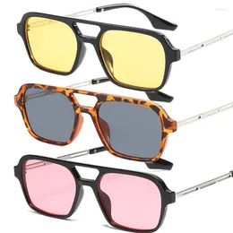 Sunglasses Vintage Square Woman Mirror Retro Metal Rivet Yellow Sun Glasses Female Brand Designer Fashion Black