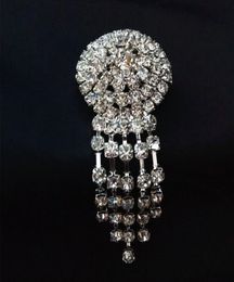 Sparkly Silver Plated Clear Rhinestone Crystal Diamante Tassels Wedding Brooch5944570
