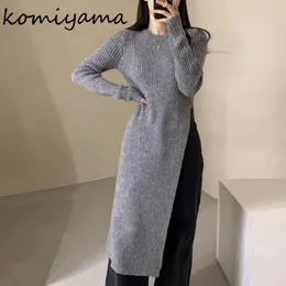 Casual Dresses Side Split Knitted Vestidos Mujer O-neck Ribbed Dress Spring Sweater Women Long Sleeve Ropa Personality Robes