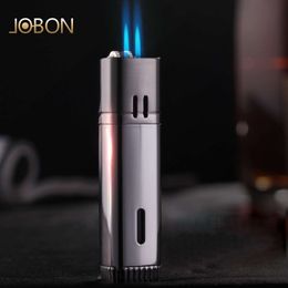 JOBON Fashionized Metal Cigar Cigarette Refillable Double Jet Blue Flame Butane Gas Unfilled Refillable Torch Lighter Fashion