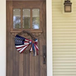 Decorative Flowers Decorations Indoor Winter Welcome Door Sign Patriotic Red White Blue Wreath For Front Forth Of July Lamb Ears