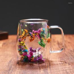 Wine Glasses Household Double Wall Glass Cup Dried Flowers Anti-Scalding Mugs For Milk Chocolate Tea Juice Cold Beverages