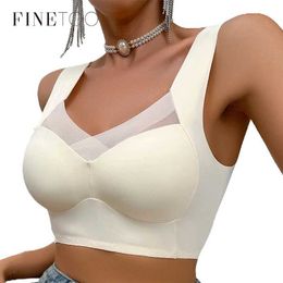 Bras FINETOO Sexy Seamless Plus Size Bra Womens Spliced Lace Push Up Sports Bra Womens Backless Thin Invisible Bra L-3XLL2405
