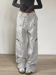 Women's Jeans Oversized Grey Cargo Streetwear Zipper Big Pocket Patchwork Baggy Denim Pants Women Casual Trouser Korean Y2k 2024