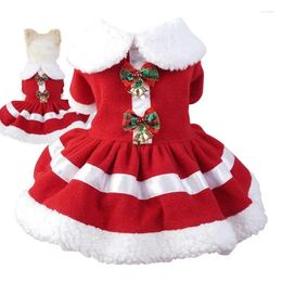 Dog Apparel Santa Costume Cotton Christmas Pet Cloth Coat Dress Red Skirt Cat Thermal With 2 Bells Clothing For Parties
