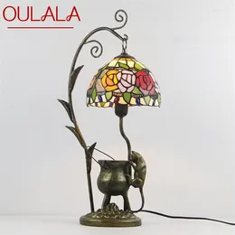 Table Lamps OULALA Tiffany Glass Light LED Creative Resin Bedside Desk Lamp Flower Shape Lampshade For Home Living Room Bedroom