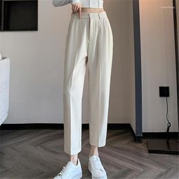 Women's Pants Black High-Waisted Suit 2024 Spring Summer Solid Button Casual Loose Ankle-Length Trousers Women